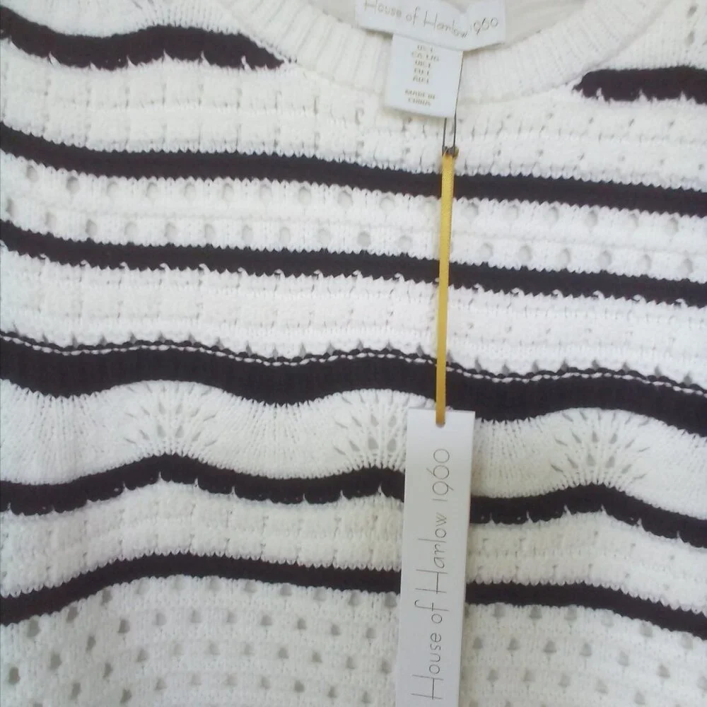 House of Harlow 1960 2PC Crocheted Blck/Whte Stripe Top & Maxi Skirt Size: L NWT - Picture 4 of 12